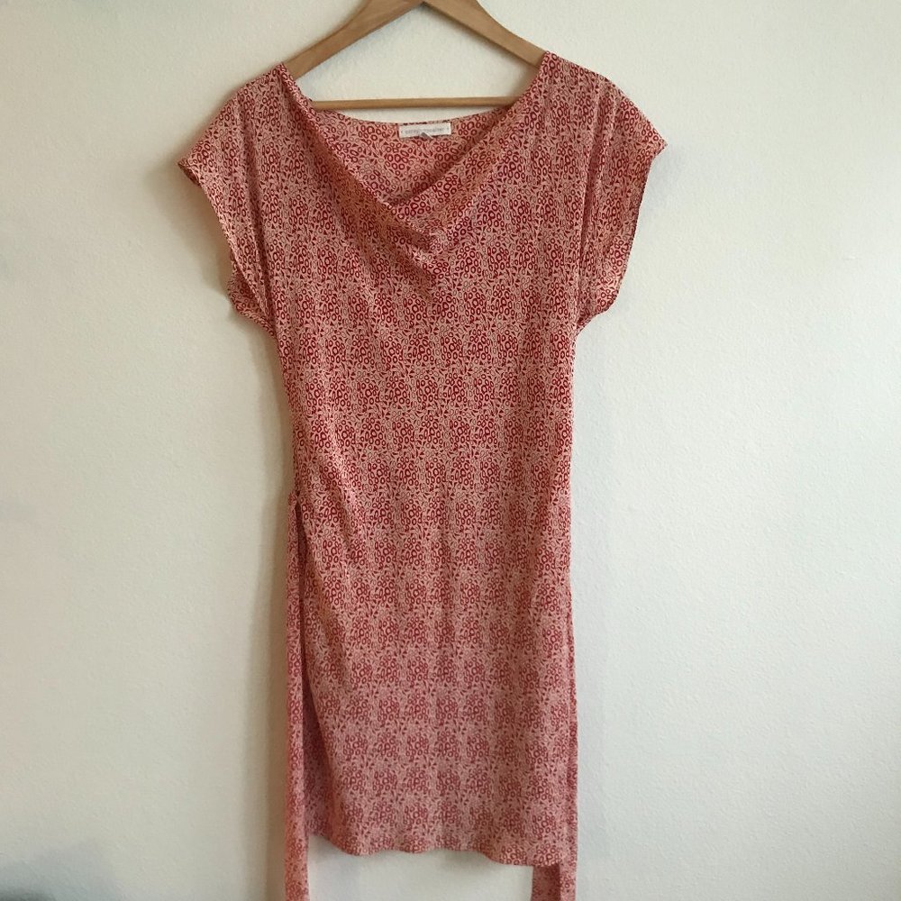 Anthropologie Corey Lynn Calter Vintage Silk Dress Drape Neck Red Print Size 4